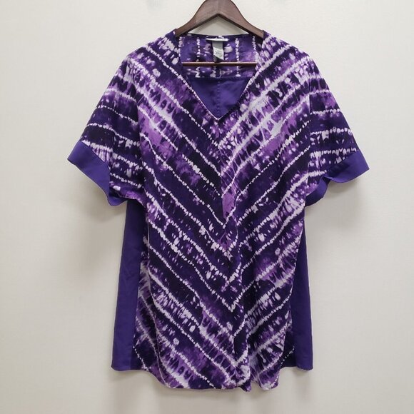 Catherines Womens Artsy Short Sleeve Top Size 1X Purple Geode Tie Dye Mature - Picture 1 of 8